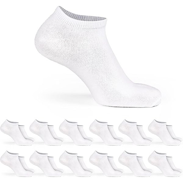 12 par bomullssneakersockar, unisex White