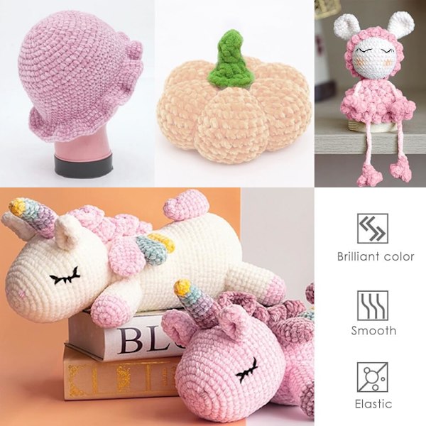Chenillegarn, Chenillegarn för Virkning, 3 Rullar Garnbollar för DIY Stickning och Virkning, Hantverk Light pink
