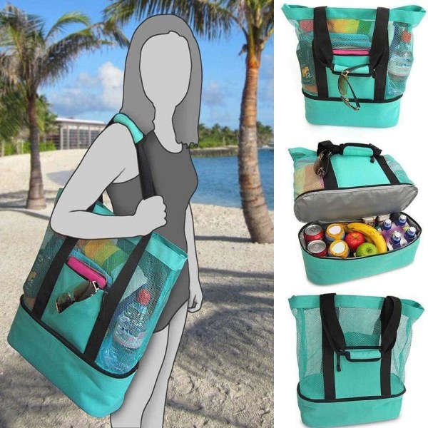 Oppbevaringspose Piknik Strandpose, Dobbel Mesh Strand Piknikpose Ispose Isolasjonspose