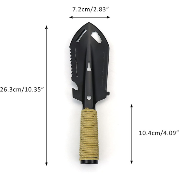 Mini metallhagespade, rustfritt stål hagespade for spade, multiverktøy for campingutstyr, egnet for campingreiser (svart)