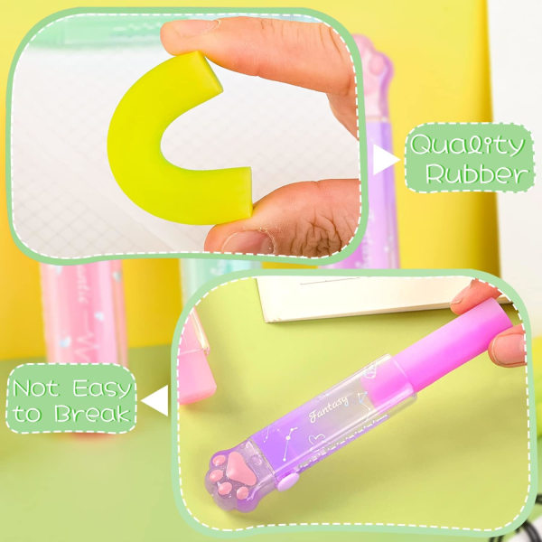 4st glidande indragbara pennsuddgummi med Cat Paw-plastfodral Söta gelésuddar för skolkontor Rensuddar för barn (gradientfärg)