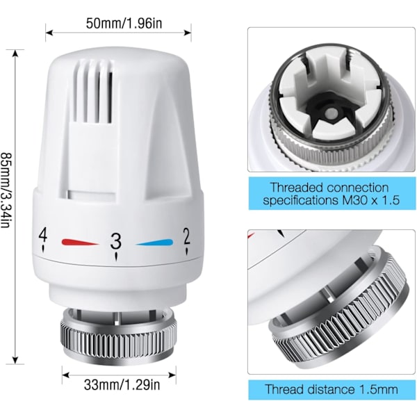 4 kpl termostaattista patteriventtiiliä, TRV M30 x 1,5 patteritermostaatti, patteritermostaattinen venttiili, kodin ja toimiston lämmitysjärjestelmään