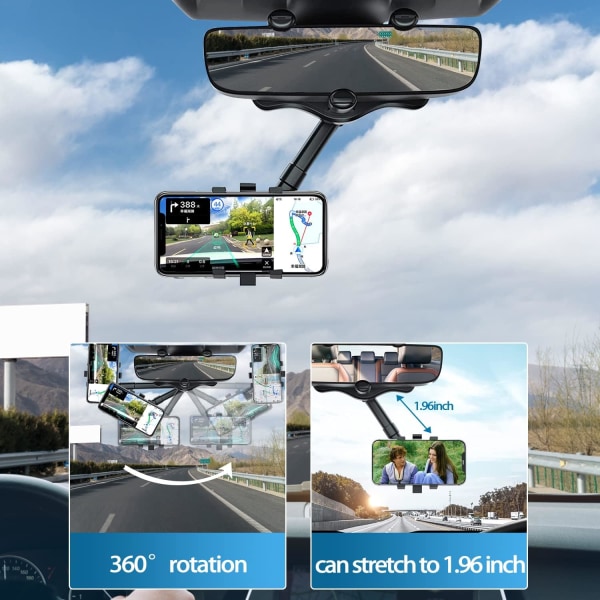 Backspegeltelefonhållare för bil - Vridbar och infällbar biltelefonhållare