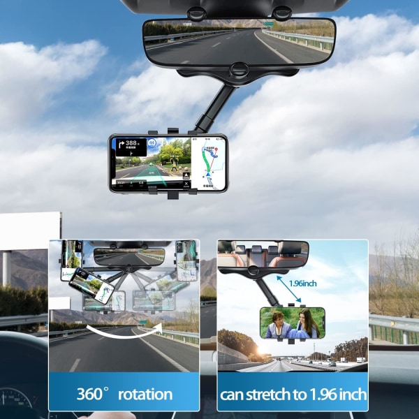 Bilhållare för backspegel - Vridbar och infällbar bilhållare för telefon