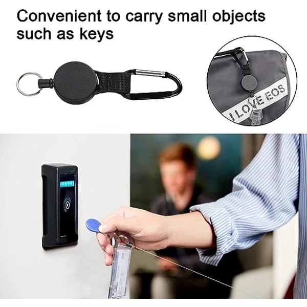 Retractable Key Chain, 3 Pc Badge Reel Heavy Duty ID Card Badge Holder Carabiner D Ring Keyring with Wire Rope