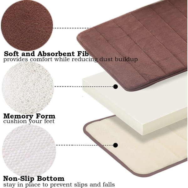 Memory Foam Bademåtte Skridsikker Absorberende Super Hyggelig Fløjls Badeværelse Tæppe Tæppe Super Vandabsorption Badeværelse Tæppe Tyk Badeværelse Måtte Brown 20 X 32 inch