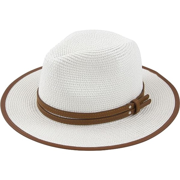 Brittiskt skärplindad kant jazzhalmhatt damstråhatt med bred brätte Panama hopfällbar hatt sommar strandsolhatt, vit