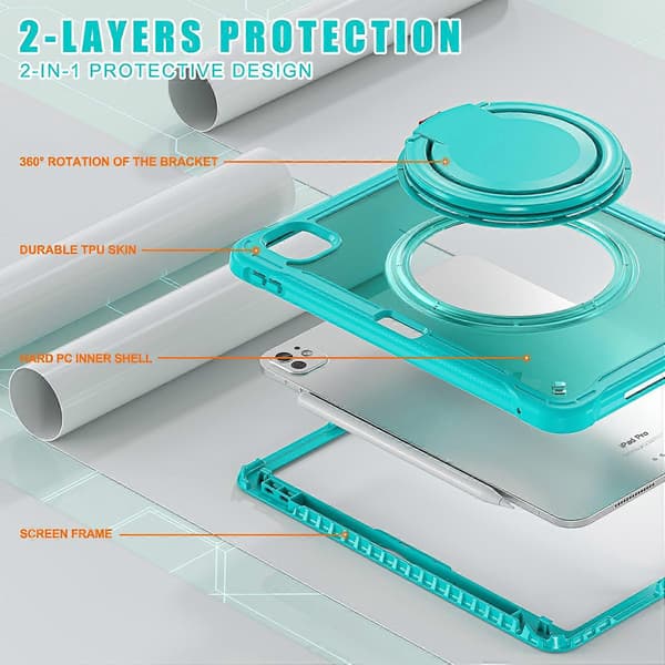 Fodral för iPad Pro 11 (2024) Roterande Ställ PC+TPU+Silikon Tablet Skydd