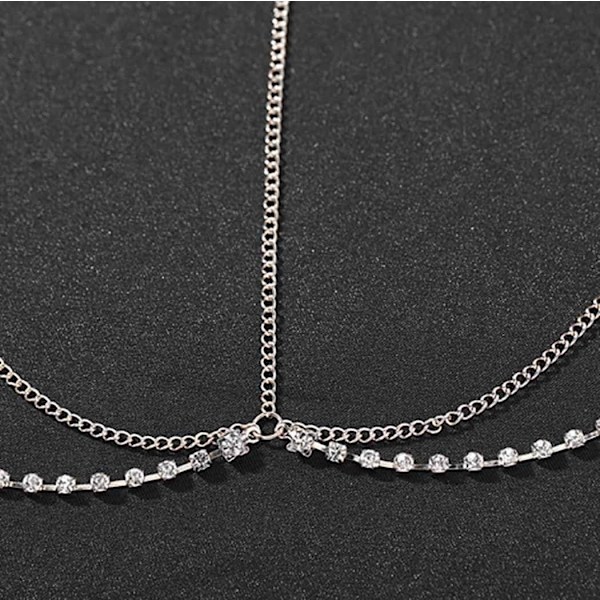 Boho Fashion Lagdelt Hovedkæde Bryllup Krystal Smykker Funklende Rhinestone Hovedbeklædning til Kvinder og Piger