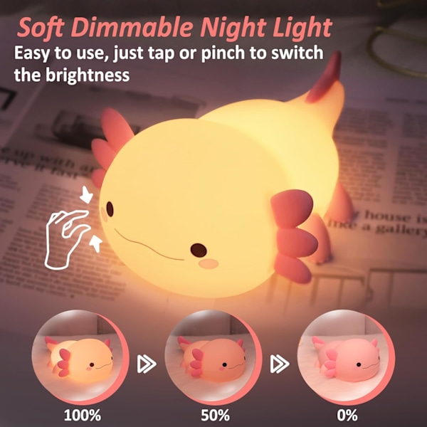 Axolotl Nattlampa, Axolotl-presenter för barn, Söt Silikon Axolotl-lampa med Timer Dimbar, Nattlampa för barnrum