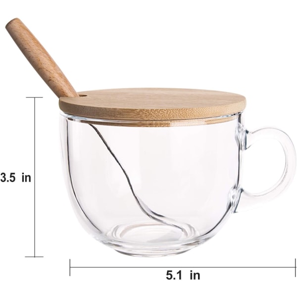 Glaskopp 15OZ klar kaffemugg med lock Sked för frukostte, mjölk, dryck, havre, yoghurt