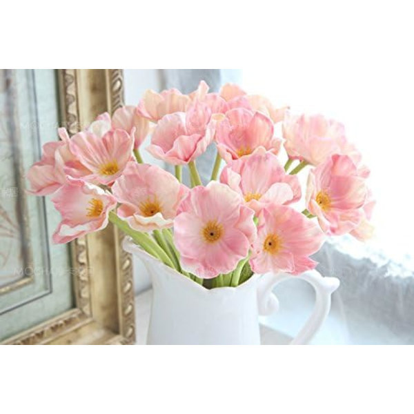 10 stk kunstige valmueblomster Kunstige blomster til bryllup Høytids brudebukett Hjemmefestdekor (rosa)
