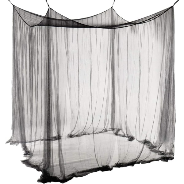 Black 4 Bedspread Trim Princess Square Mosquito Net for Indoor Bedroom and Camping