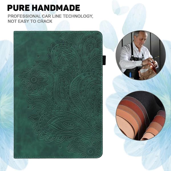 Fodral till Honor Pad X8a Påfågelblomma Mönster Korthållare Läder Tabletskydd - Grön
