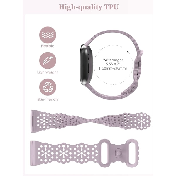 Sportstropper kompatible med Versa 4/Versa 3/Sense 2/Sense, [5-pakning] Myke TPU-erstatningsstropper, Damearmbånd - Lavendel/Rosa/Svart/Hvit/Furu Grønn