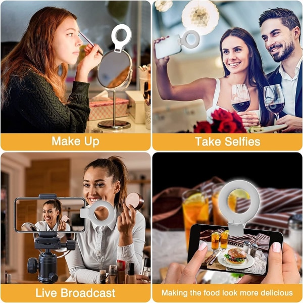 Clip-on ringlys, genopladelig 60 LED selfie ringlys til telefon, bærbar computer, tablet (3 modeller)