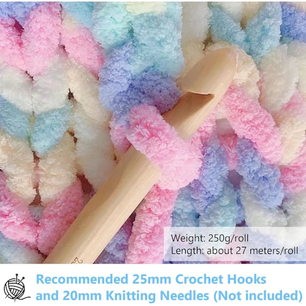 500g (250gx2) Chunky Garnboll ca 54m Chenille Chunky Pälsgarn Mjuk Ull Chunky Garn Mjuk Stickgarn för Virkade Filtar Halsdukar Hattar marshmallow