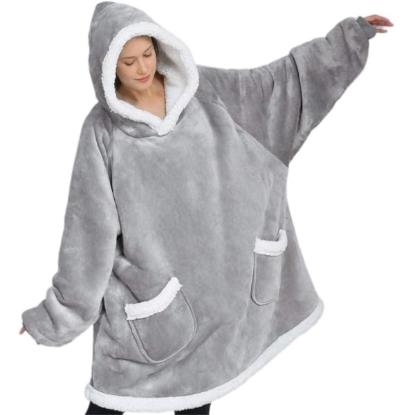 Bærbar fleece-hettegenser – Sherpa fleece-hettegenser grey