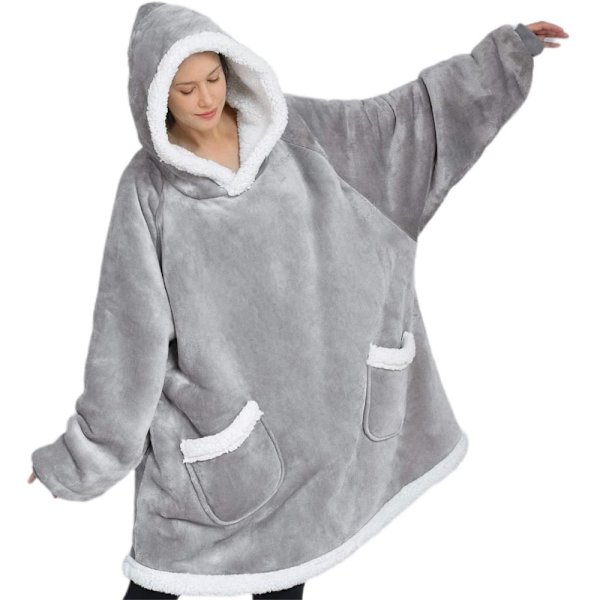 Puettava fleece-huppari – Sherpa-fleece-huppari grey