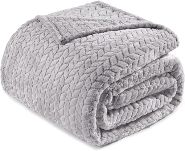 Blødt Fleecetæppe til Seng, Dobbeltstørrelse, Blødt Åndbart Fluffy Tæppe, Dekorativt Plys Sengetæppe, 150x200 CM, Lysegrå Light Grey