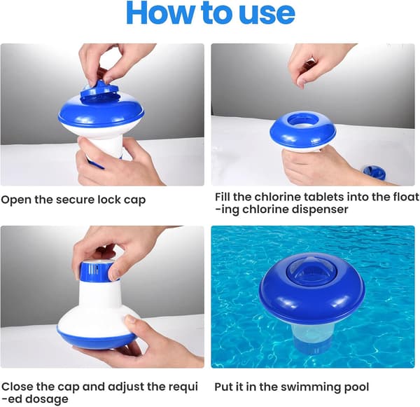 Klor Dispenser, Justerbar Klor Dispenser Flydende Dispenser til Swimmingpool, Pool Klor Diffuser, Spa Klor Float, Indendørs og Udendørs