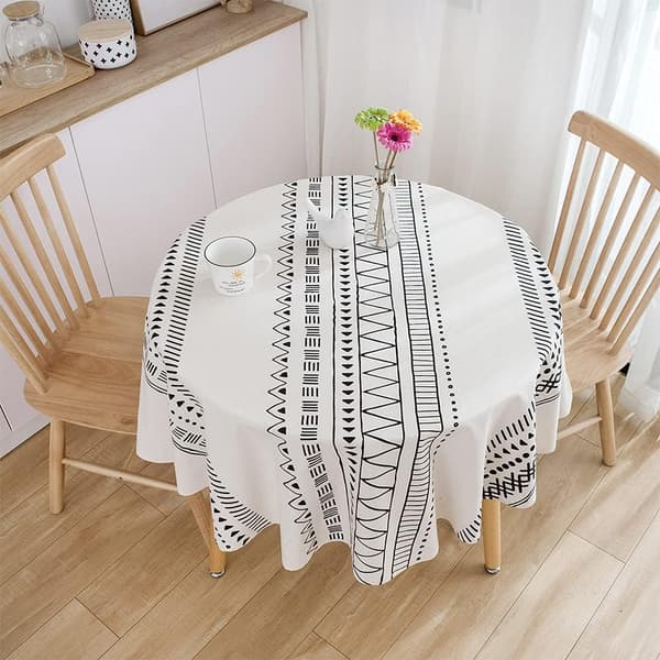 Bohemisk geometrisk bordsduk i bomullslinne, boho bordsduk, vit och svart bordsduk