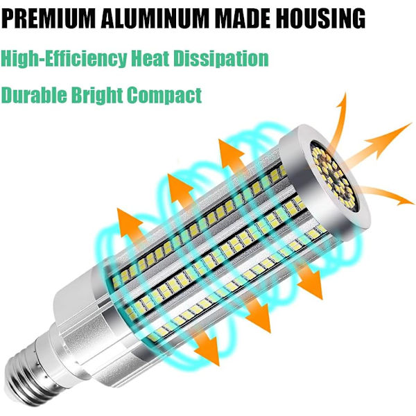 60W LED-maispære, 500W-ekvivalent pære, 7200 lumen superlys E27, 6000K kald hvit, for lagerverkstedgarasje (6000K kald hvit)