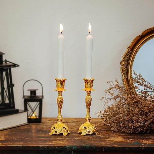 Guldfärgade ljusstakar set om 2, för 2,2 cm Shabbat-kronljus Gold