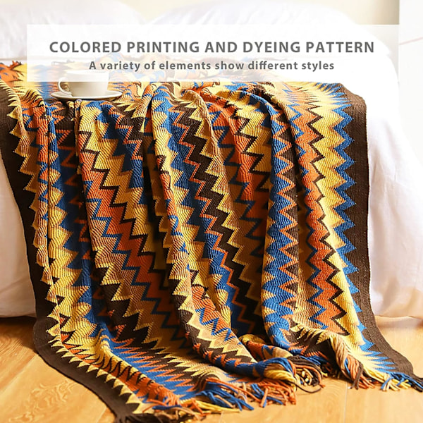 Strikket tæppe med kvaster Houndstooth Bohemian Check Cozy Woven Blanket Sofa Throws Varmt lænestolbetræk Tæppe, 130 * 230CM (inklusive kvaster)