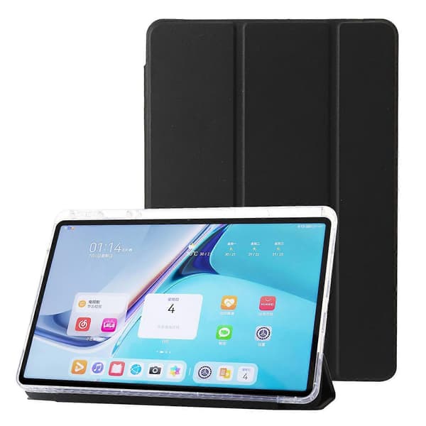 Fodral för Huawei MatePad SE 11 Tri-Fold Ställ Läder+TPU+Akryl Klar Baksida Tablet Skydd