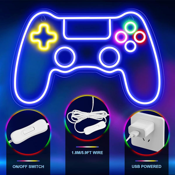 Gamer Neon Skilt, Game Controller Neon Skilt til Gamer Room Decor