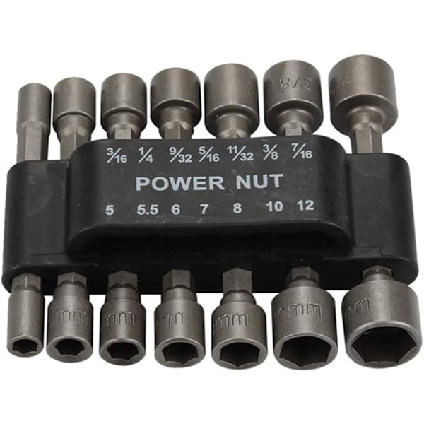 14-delad elektrisk mutterdragare, borrbitsset, metrisk hylsnyckelskruv 1/4-drivset, snabbchuckadapter