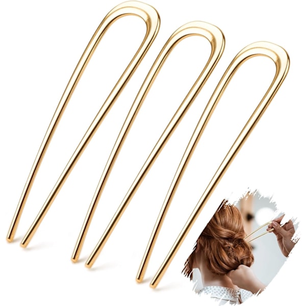 3 st Franska Hårnålar Metall 14cm/5.5in Fransk Nål Fransk Twist Hårnål U-formad Hårgaffel Guld Hårnålar Stor Upprullningshårnål
