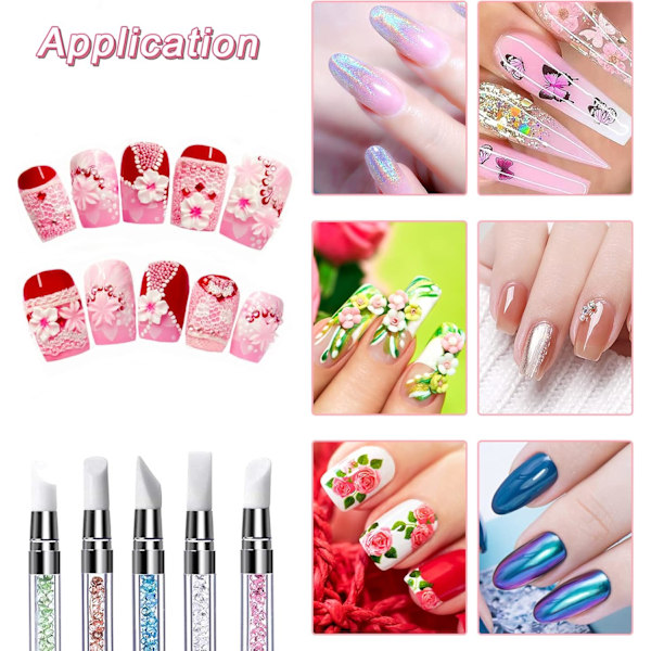 5 st Silikon Nagelkonst Penslar, Dubbeländad Manikyr Skulpteringspenna, Nagelkonst DIY Dekorationsverktyg Nagelborste Pricknings Salon Verktygsset