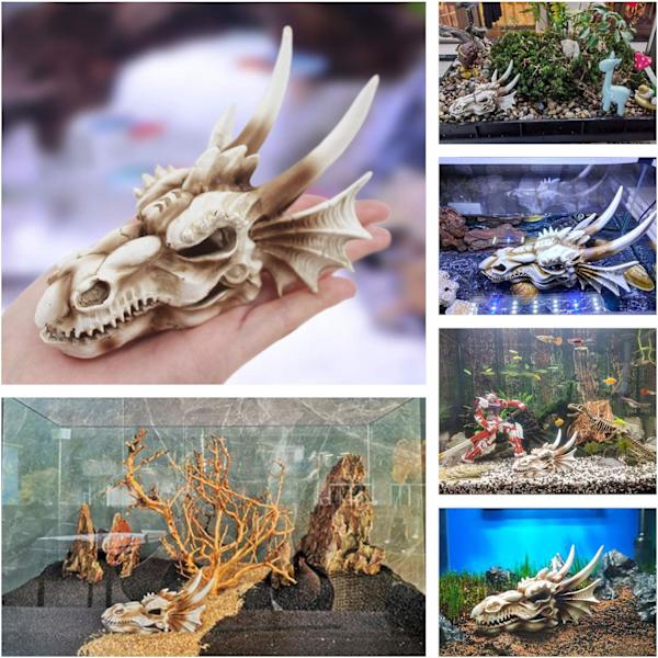 Fiske Tank Dekoration Drage Kranie - Akvarium Dekoration Resin Emulational Dinosaur, Cool Fisk Akvarium Tilbehør, Hjem Bar Dekor 5.5×3.7×4 Tommer