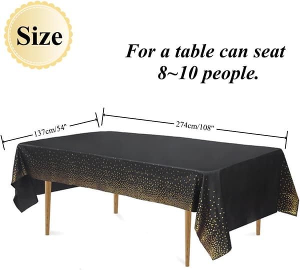 10 pakker sorte og guld festduge, engangsduge, borddækning til fest, 274x137cm (SORT GULD-10 PAKKER) Black