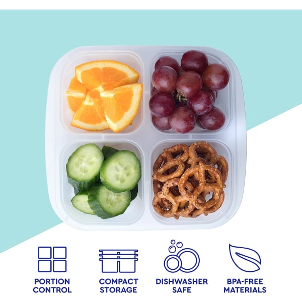 Bento Snackboxar - Återanvändbara matbehållare med 4 fack för skola, arbete och resor, set med 4