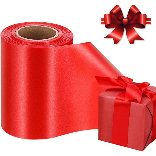 Rött Band för Presentinslagning, Brett Satängband för Hantverk Kransar Stora Rosetter Julgran Tårta Dekoration, för Sömnad (10cm*20m)