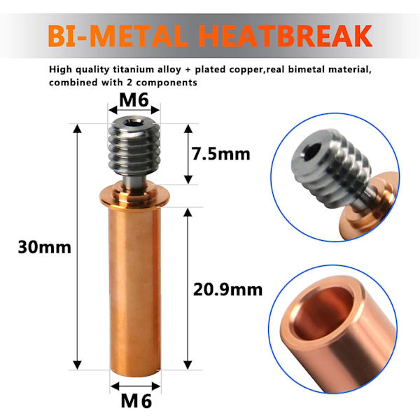Uppgradera CR6 SE All Metal Heat Break Koppar Titan TC4 Hals för Creality CR-6 SE/Max/CR-5 PRO 3D-skrivare