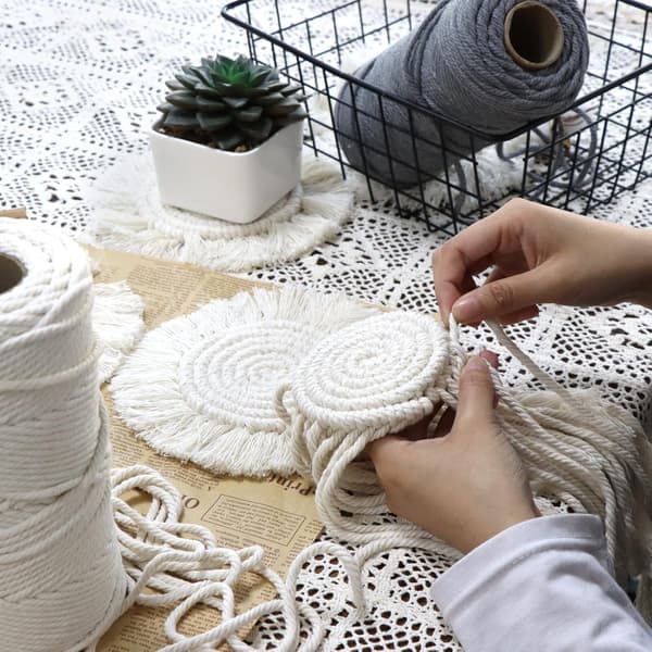 Krus til drinks, absorberende, Boho-krus til træbord, til krus og kopper, søde macrame-krus til indflytningsgave, 2 stk. runde, beige