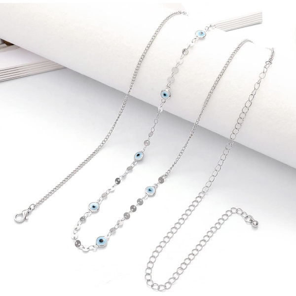 Boho Sequin Beads Belly Chain Silver Evil Eye Waist Chain Sommar Strand Body Chain Smycken för Kvinnor och Flickor