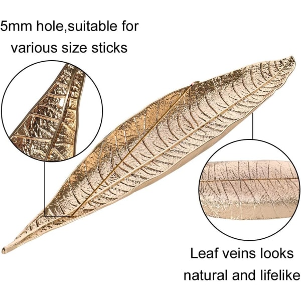 Suitsukkepidin pidike, metallilehti, suitsukepoltin, tuhkakippo, 28 cm pitkä, kodin sisustustarvikkeet (kulta)
