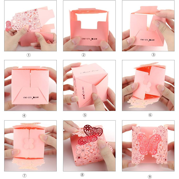 50 stk./sæt Blomster Sommerfugl Hule Slikæske Cookie Gaveæsker Romantiske Bryllupsgaver Søde Chokoladeæske Festartikler Pink 8*7*6.5CM
