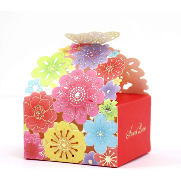 50 stk./sæt Blomster Sommerfugl Hul Slikæske Cookie Gaveæsker Romantiske Bryllupsgaver Søde Chokoladeæske Festartikler Multicolor 8*7*6.5CM