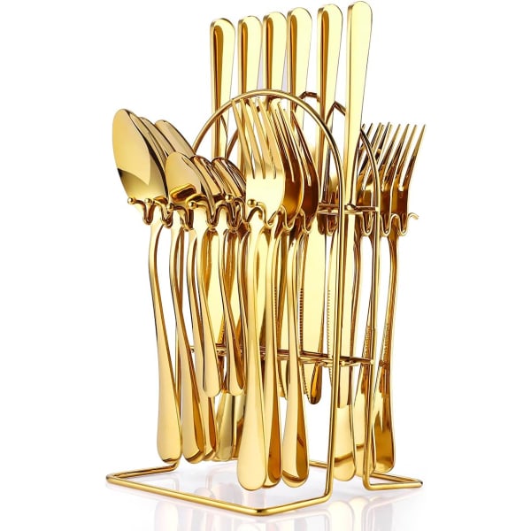 Set med hylla för 6 personer 24-delat rostfritt stål, högkvalitativ set Gold
