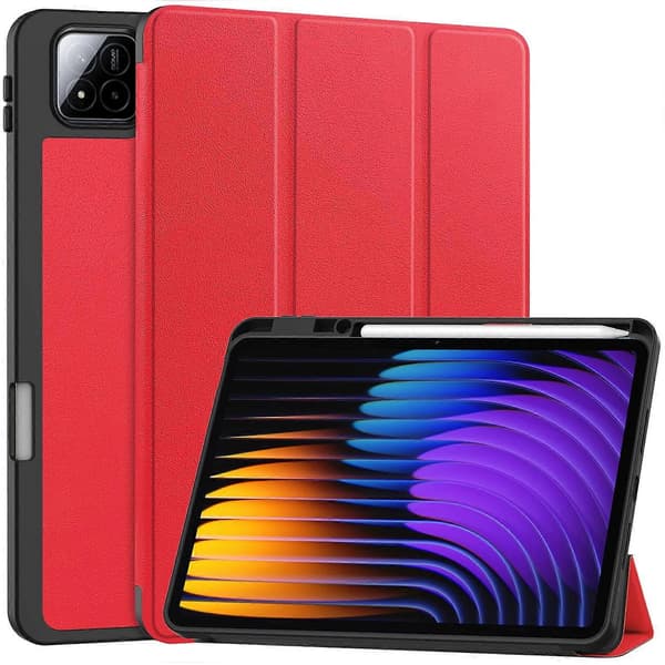 För Xiaomi Pad 7 Pro/Pad 7 Ställfodral Stötdämpande Läder Tabletskydd med Pennhållare - Röd