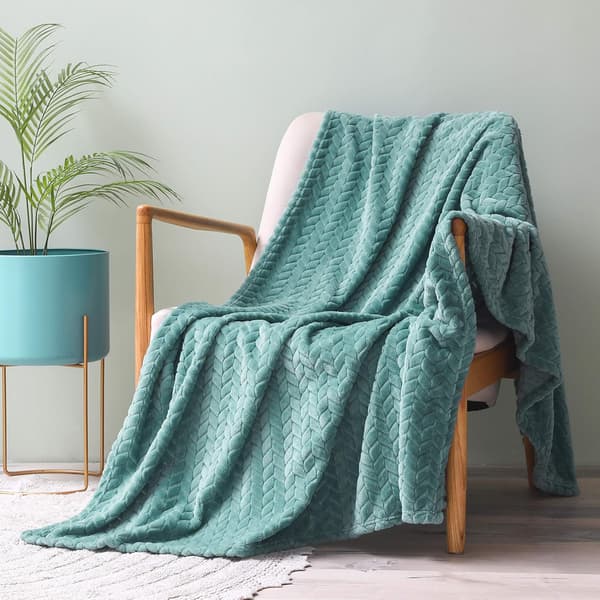 Flanellfilt, 127x178 CM soffkast, mjuka jacquardvävda bladmönstrade kast för soffa, celadontefilt