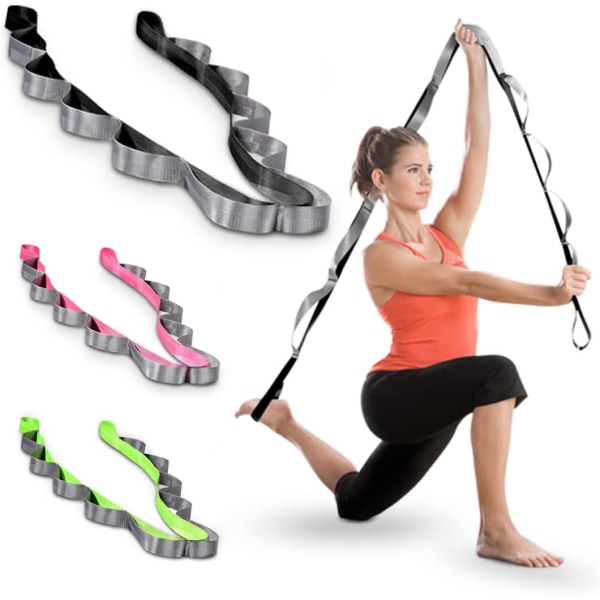 Shiatsu Yoga Stretch Band 2,4 m träningsband, Flexibilitet, Gymnastik, Träning - Stretchfritt högkvalitativt vävt Nylon Stretch Band, Svart
