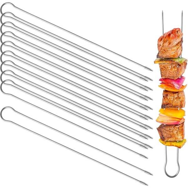 Lange grillspyd 10 stk rustfrit stål grillspyd grillspyd genanvendelige grillspyd flade til picnic camping grillfest