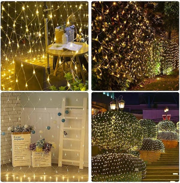 200 LED Net Lyslenke 3Mx2M 8 Moduser Energi Vanntett, Varm Hvit